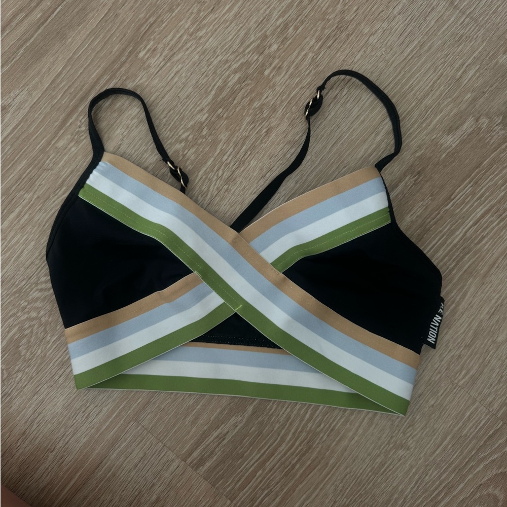 PE Nation Striped Black and Green Bralette/Sports Bra